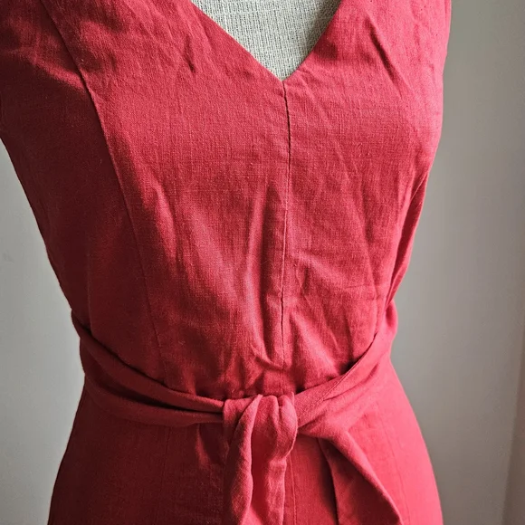 Mango Red V-Neck Midi Dress with Waist Tie - Picture 3 of 7